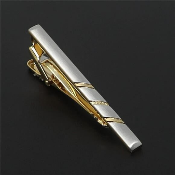 Silver Gold Tie Clip Set for Men Classic Two Tone Tie Bar Gift Box Included - Picture 4 of 8